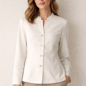 EILEEN FISHER Cotton Tencell Mandarin Collar Button Up Blazer Jacket Small Ivory